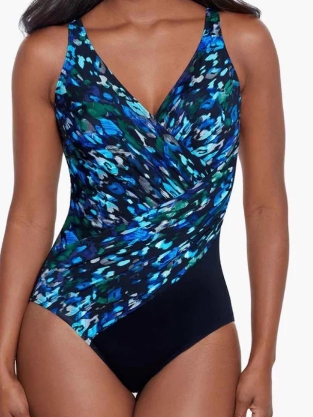 NWT MiracleSuit One Piece Black and Blue Slimming Swimsuit